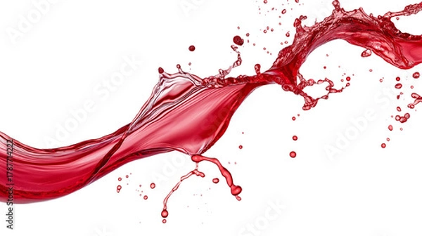 Obraz A dynamic splash of red wine, frozen in motion. This elegant liquid pour is isolated on a transparent PNG background, perfect for luxury advertising, menus, or celebration-themed designs.