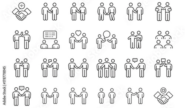 Fototapeta Collection of stylized line art figures representing business and social interactions