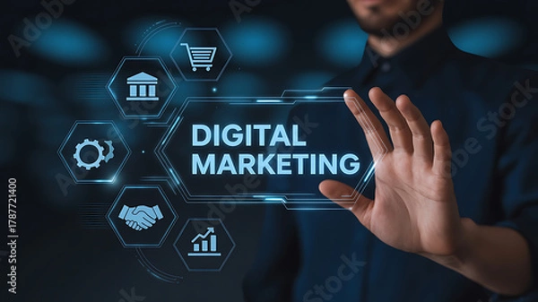 Fototapeta Boost your business with interactive digital marketing solutions using latest technology, reach target audience and grow sales with effective online strategies