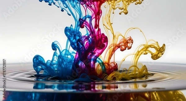 Fototapeta Colorful Ink Droplets Creating Abstract Patterns in Water.