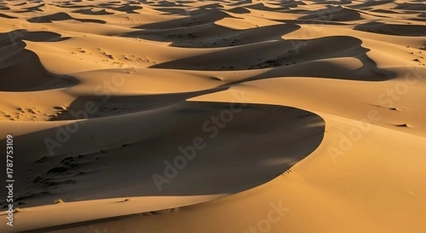 Fototapeta Sweeping Sand Dunes - A Desert Landscape of Shadows and Light.