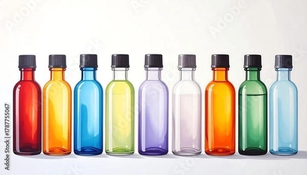 Fototapeta Colorful Bottles in a Row - A Vibrant Collection of Liquids.