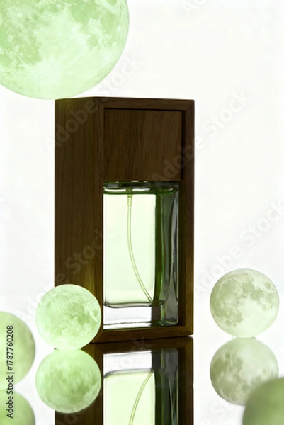 Obraz Bottle of unisex green eau de toilette, scented with green tea, on a white background