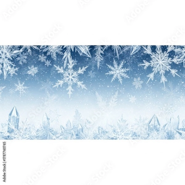 Fototapeta Ethereal winter landscape of delicate snowflakes falling on a frosty background