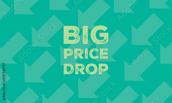 Fototapeta Stylised vector illustration featuring the words "big Price Drop" with a downward-pointing arrow