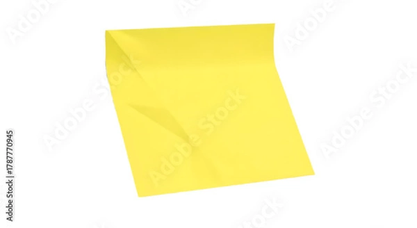 Fototapeta A single yellow sticky note attached to a white background wall with transparent background