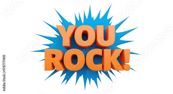 Fototapeta Orange you rock text with blue burst on a white background view with transparent background