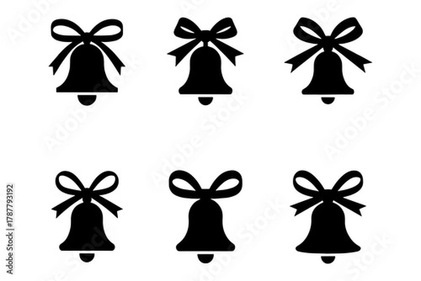 Obraz silhouette of festive black bell ornaments with bow on each bell