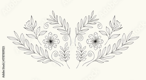 Obraz Elegant hand-drawn floral design featuring leaves and flowers