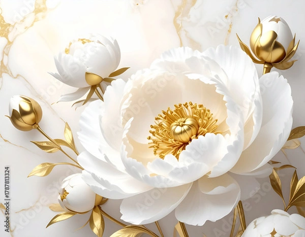 Obraz a composition of painted colors on marble with gold