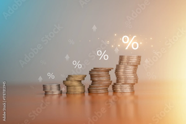 Fototapeta Coins are placed. Business model. Business success concept, wealth investing in stocks. Business is growing by leaps and bounds.	