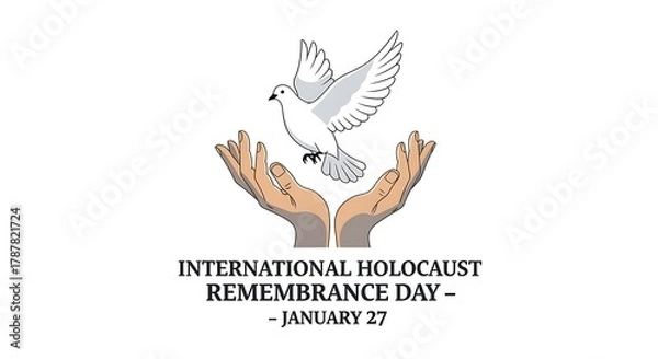 Fototapeta International holocaust remembrance day with dove and hands isolated on white background