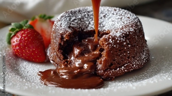 Fototapeta Nutella Lava Cake is a decadent twist on the classic chocolate lava cake, featuring a gooey Nutella center.