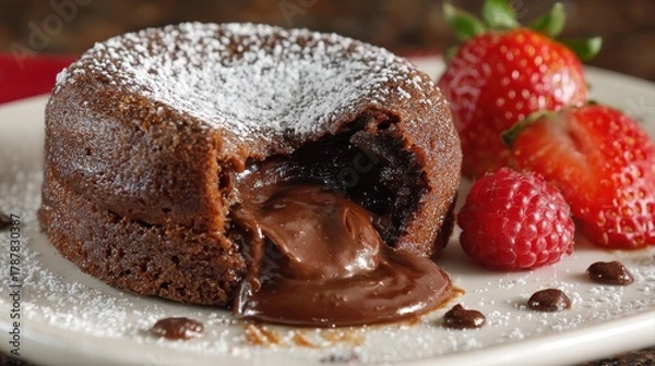 Fototapeta Nutella Lava Cake is a decadent twist on the classic chocolate lava cake, featuring a gooey Nutella center.