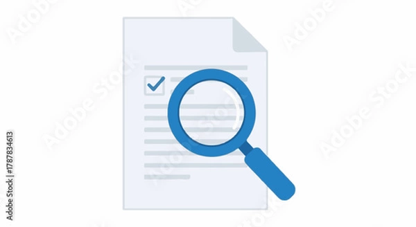 Fototapeta Magnifying glass examining document with checklist, symbolizing review and analysis
