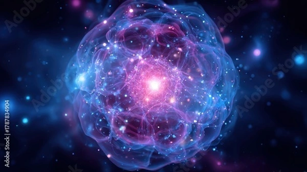 Fototapeta Nanotechnology. Abstract Physics Atom Proton Particle. Light Plasma Ball. Science Microscope Background. Virus Cell. Medical Science and Tech Inspired Abstract Background. Vector Illustration.