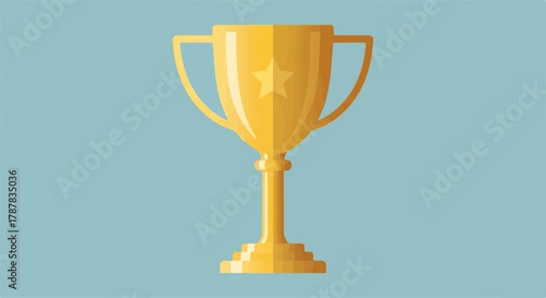 Obraz Golden trophy symbolizing achievement and victory against a simple blue background
