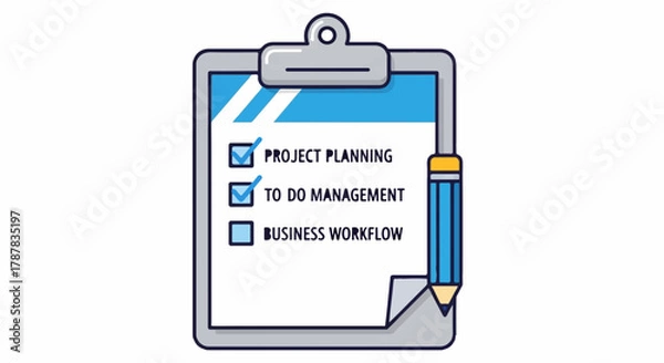 Obraz Clipboard with checklist for project planning and task management, with a pencil.