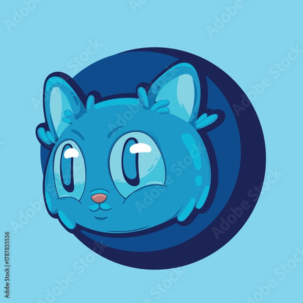 Fototapeta A captivating vector illustration of a stylized cat's head set against a vibrant blue background. This minimalist, modern design is perfect for pet branding or social media avatars