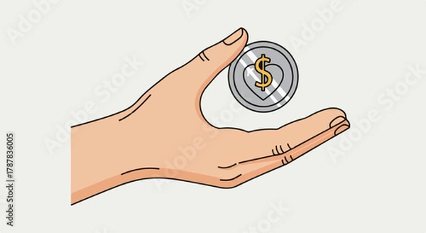 Obraz Hand holding a coin with a heart and dollar sign, symbolizing charity and investment