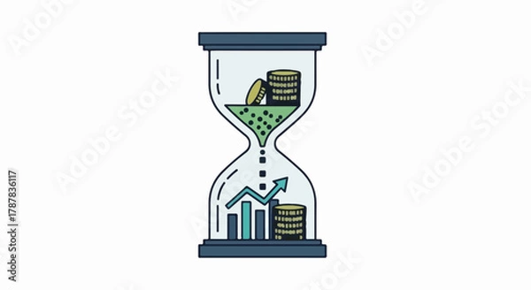 Obraz Hourglass symbolizes financial growth and the passage of time with coins and charts.