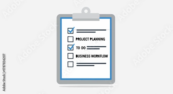 Obraz Clipboard with a checklist showing completed tasks for project planning and business workflow.