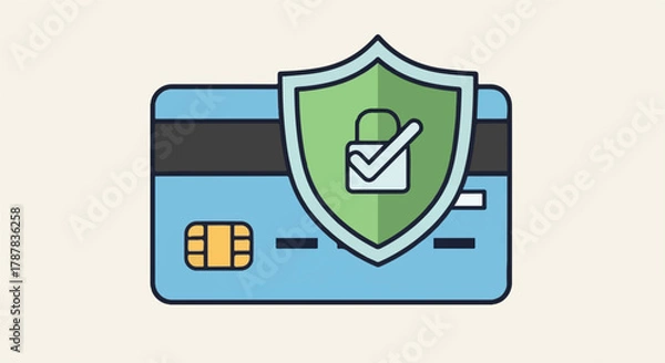 Obraz Secure credit card with protective shield and lock icon for safe online transactions