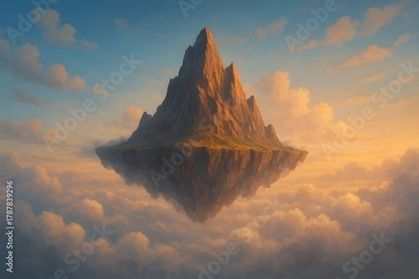 Fototapeta majestic mountain floating above clouds during sunrise
