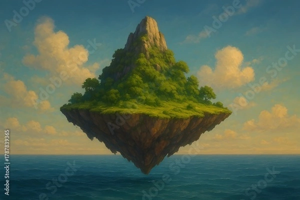 Fototapeta fantasy floating island above deep blue ocean