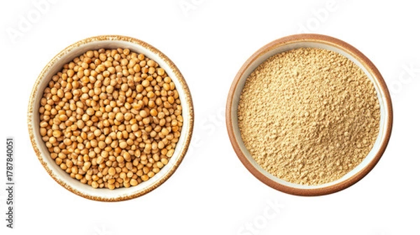 Obraz Jowar grains and jowar powder in a bowl side by side on transparent background