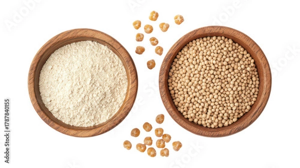 Obraz Jowar grains and jowar powder in a bowl side by side on transparent background