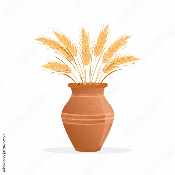 Fototapeta Clay vase with dry grass