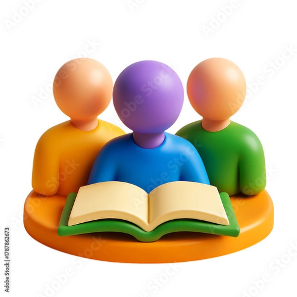 Obraz 3d icon of three people reading a book together