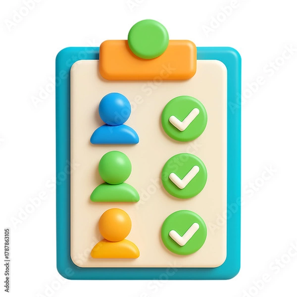 Obraz 3d icon of clipboard with checkmarks and people icons