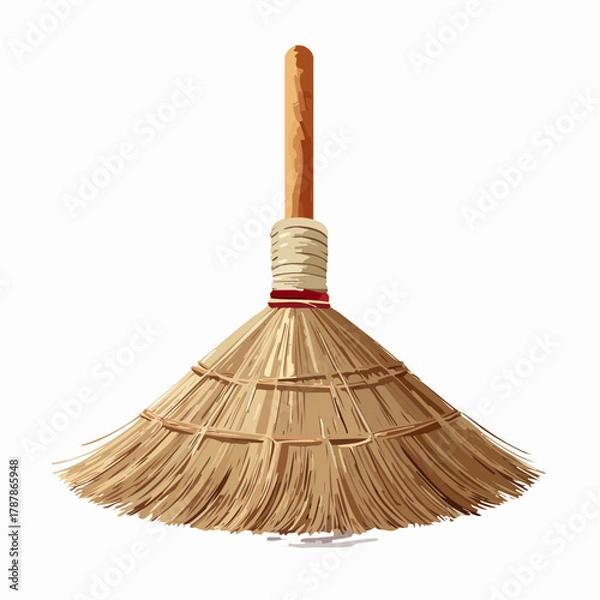 Obraz Wooden broom with straw bristles