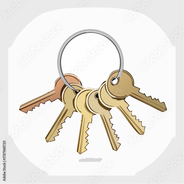 Obraz Set of brass keys on ring