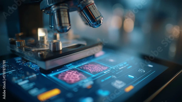 Fototapeta 顕微鏡のステージに表示されたデジタル病理像