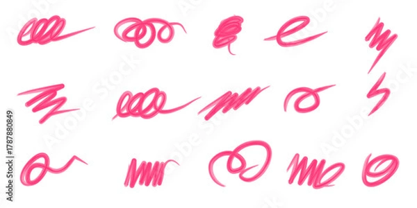 Obraz Pink Brush Stroke Scribble Set on White Background
