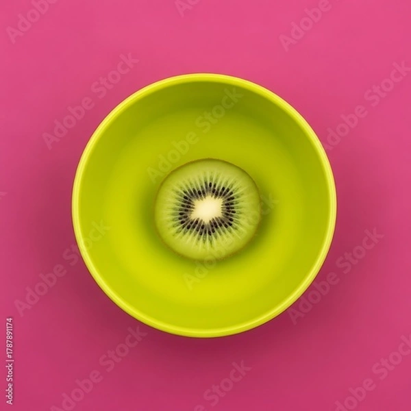 Fototapeta Kiwi in Green Bowl A Colorful Food Concept on a Pink Background