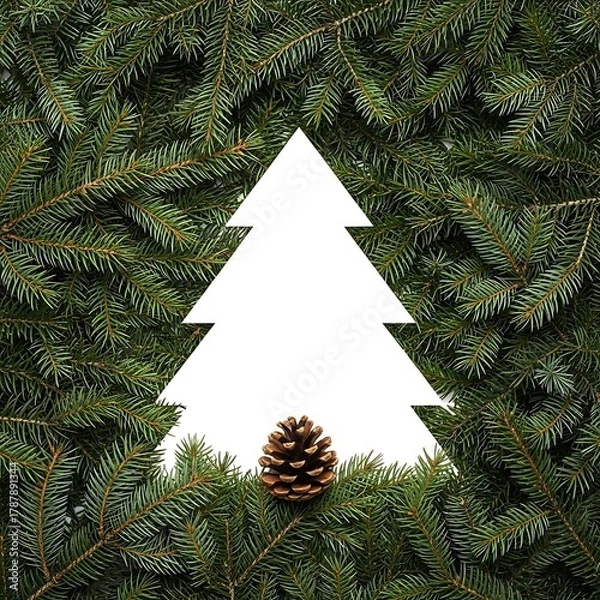 Fototapeta Abstract Christmas Tree and Pine Cone Surrounded by Green Fir Branches