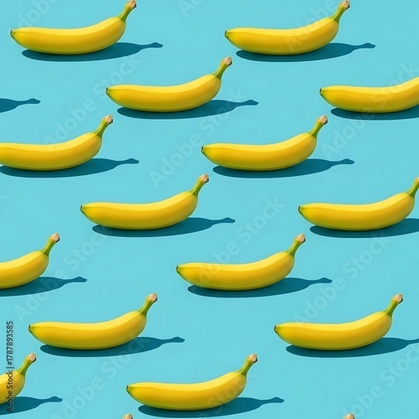 Fototapeta Bright Yellow Bananas Pattern on a Vibrant Blue Background