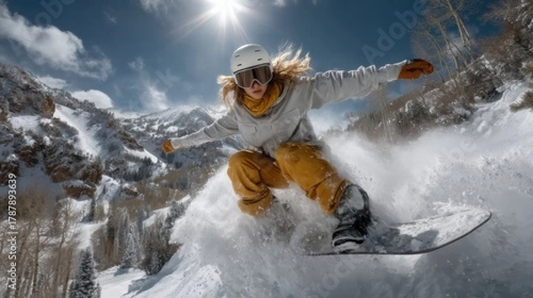 Obraz a snowboarder mid-air