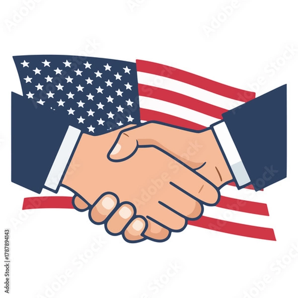 Fototapeta American Partnership Handshake Against the USA Flag Backdrop