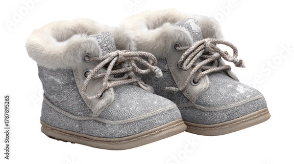 Obraz Pair of sparkly winter boots for children isolated on transparent background