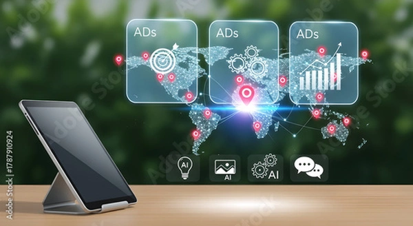Obraz Digital Marketing Global Advertising AI Technology Data Analysis Copy Space