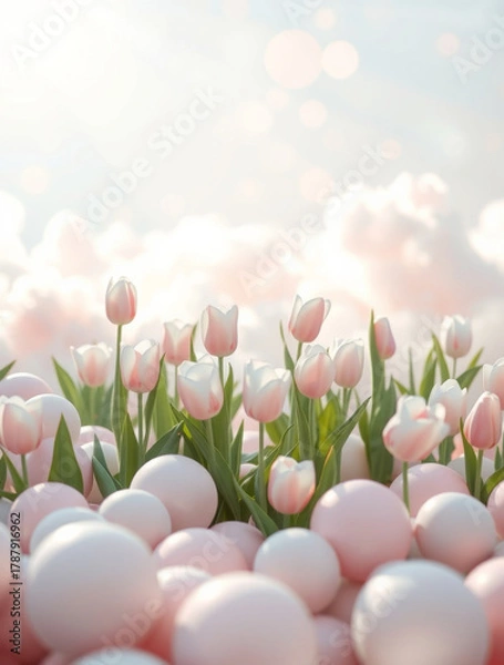 Fototapeta pink tulips in the sky