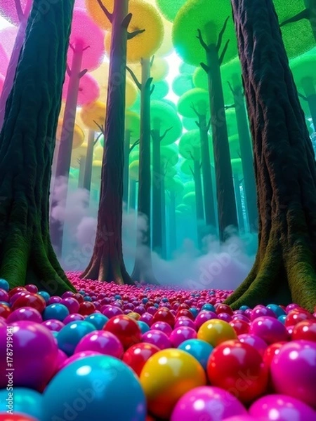 Fototapeta Colorful gumball forest with towering trees