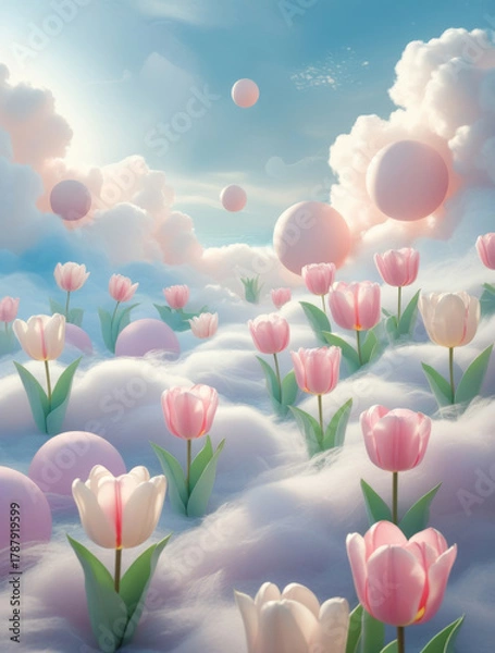 Fototapeta pink tulips in the sky
