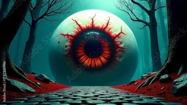 Obraz Giant eyeball in dark ominous forest