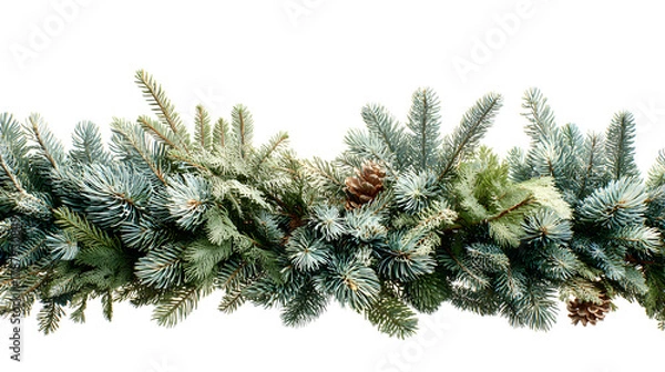 Obraz Christmas tree garland with pine branches isolated on white background